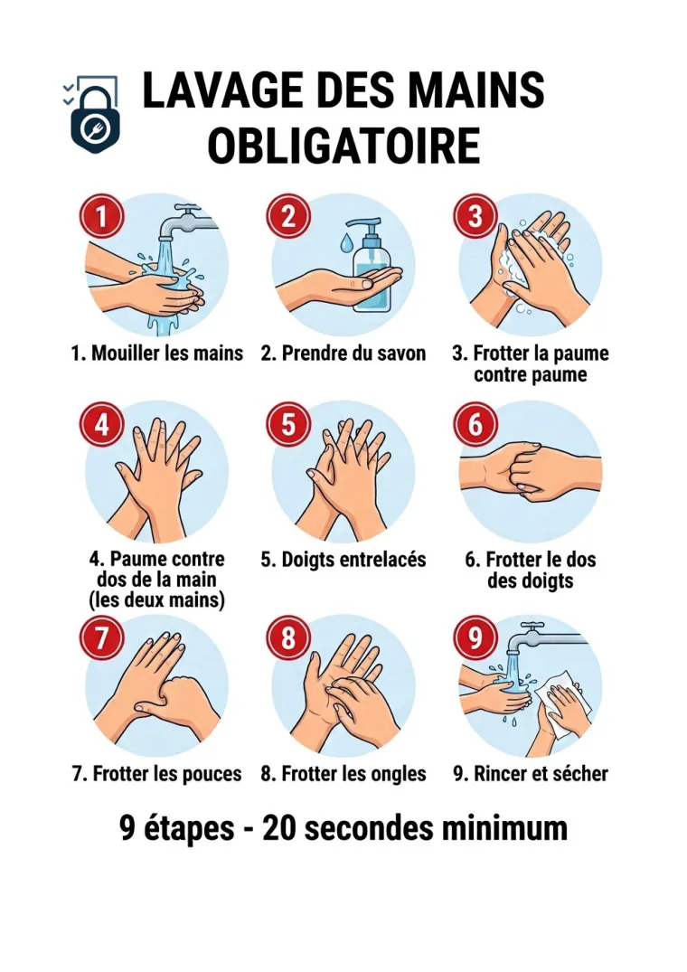 Affiche du lavage des mains d'un dossier PMS LockHACCP